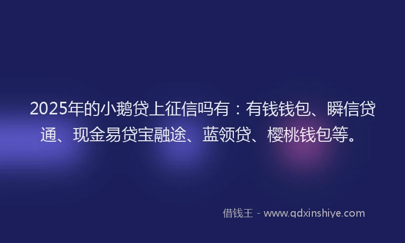 2025年的小鹅贷上征信吗有：有钱钱包、瞬信贷通、现金易贷宝融途、蓝领贷、樱桃钱包等。