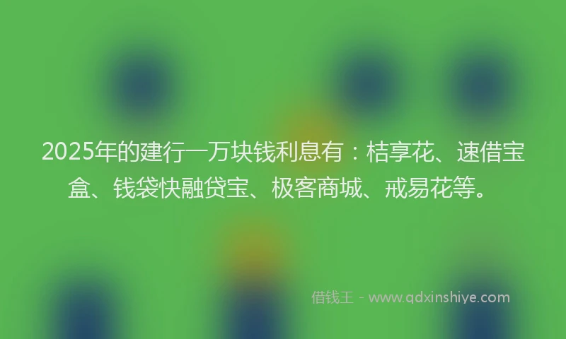 2025年的建行一万块钱利息有：桔享花、速借宝盒、钱袋快融贷宝、极客商城、戒易花等。