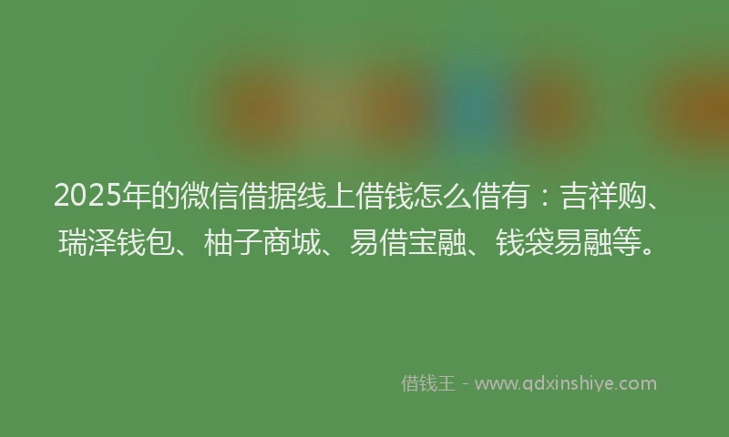 2025年的微信借据线上借钱怎么借有：吉祥购、瑞泽钱包、柚子商城、易借宝融、钱袋易融等。