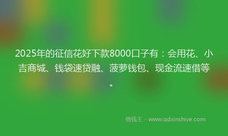 2025年的征信花好下款8000口子有：会用花、小吉商城、钱袋速贷融、菠萝钱包、现金流速借等。
