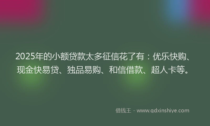2025年的小额贷款太多征信花了有：优乐快购、现金快易贷、独品易购、和信借款、超人卡等。
