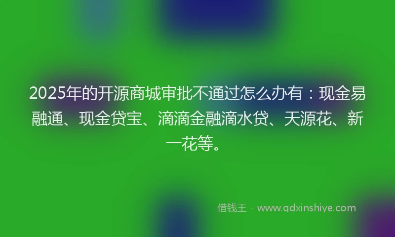 2025年的开源商城审批不通过怎么办有：现金易融通、现金贷宝、滴滴金融滴水贷、天源花、新一花等。