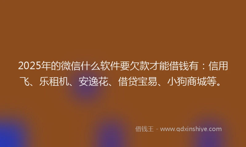 2025年的微信什么软件要欠款才能借钱有：信用飞、乐租机、安逸花、借贷宝易、小狗商城等。