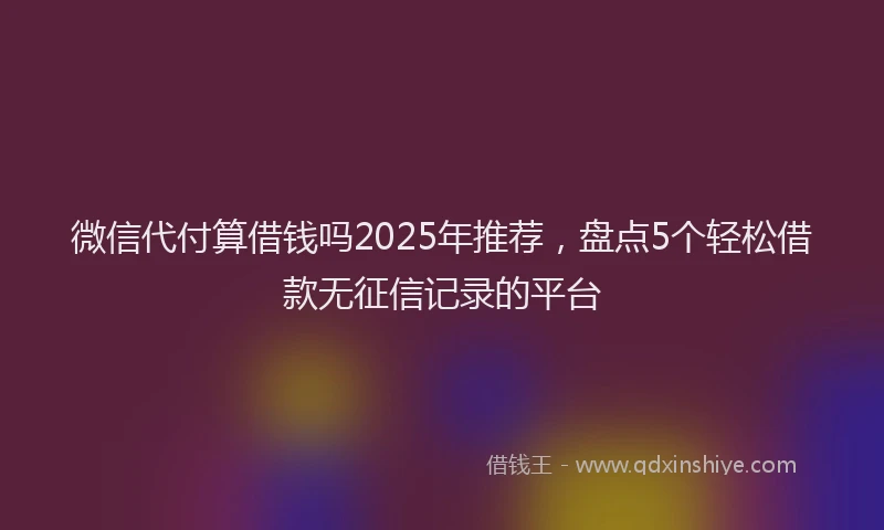 微信代付算借钱吗2025年推荐，盘点5个轻松借款无征信记录的平台