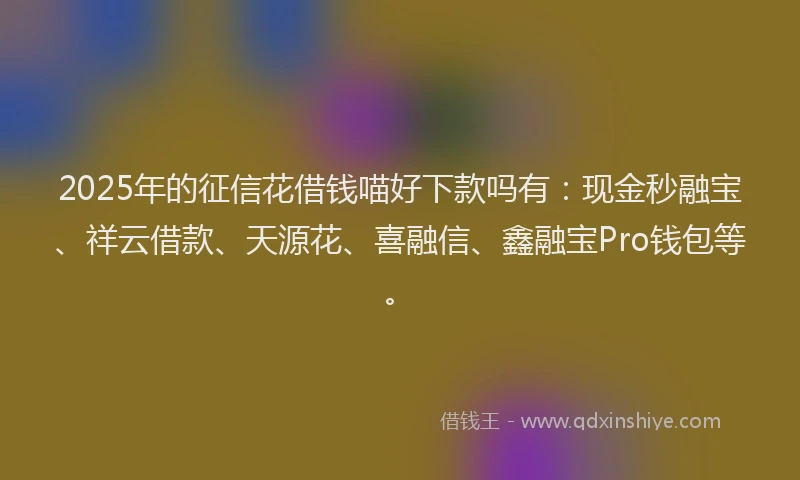 2025年的征信花借钱喵好下款吗有:现金秒融宝、祥云借款、天源花、喜融信、鑫融宝Pro钱包等。