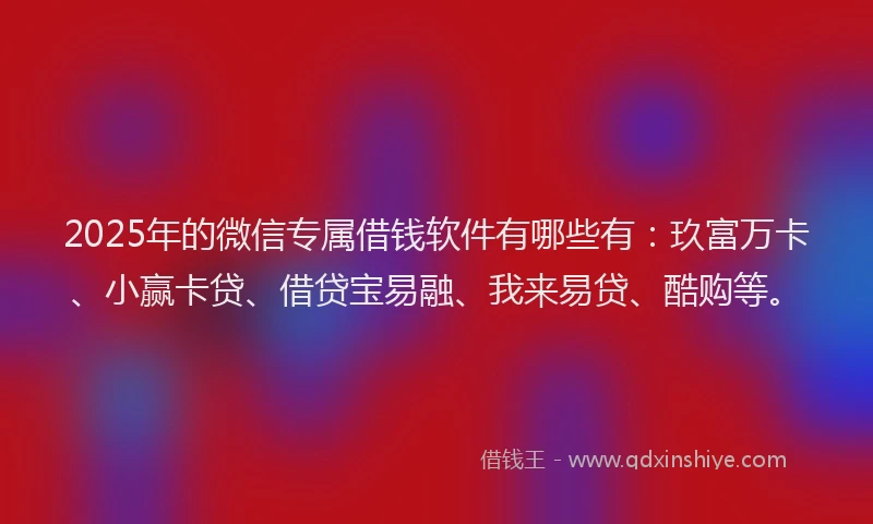 2025年的微信专属借钱软件有哪些有：玖富万卡、小赢卡贷、借贷宝易融、我来易贷、酷购等。