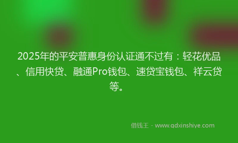 2025年的平安普惠身份认证通不过有：轻花优品、信用快贷、融通Pro钱包、速贷宝钱包、祥云贷等。