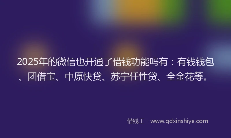 2025年的微信也开通了借钱功能吗有：有钱钱包、团借宝、中原快贷、苏宁任性贷、全金花等。
