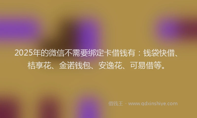 2025年的微信不需要绑定卡借钱有：钱袋快借、桔享花、金诺钱包、安逸花、可易借等。