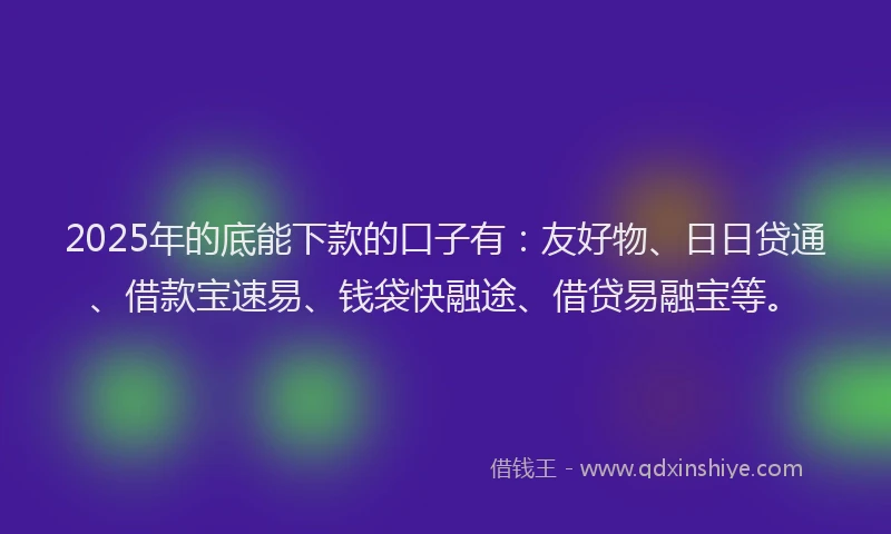 2025年的底能下款的口子有：友好物、日日贷通、借款宝速易、钱袋快融途、借贷易融宝等。
