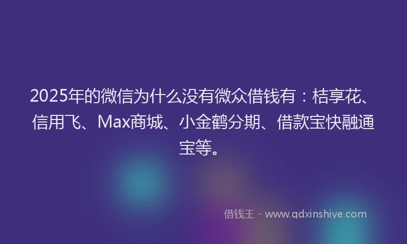 2025年的微信为什么没有微众借钱有：桔享花、信用飞、Max商城、小金鹤分期、借款宝快融通宝等。