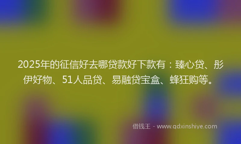 2025年的征信好去哪贷款好下款有：臻心贷、彤伊好物、51人品贷、易融贷宝盒、蜂狂购等。