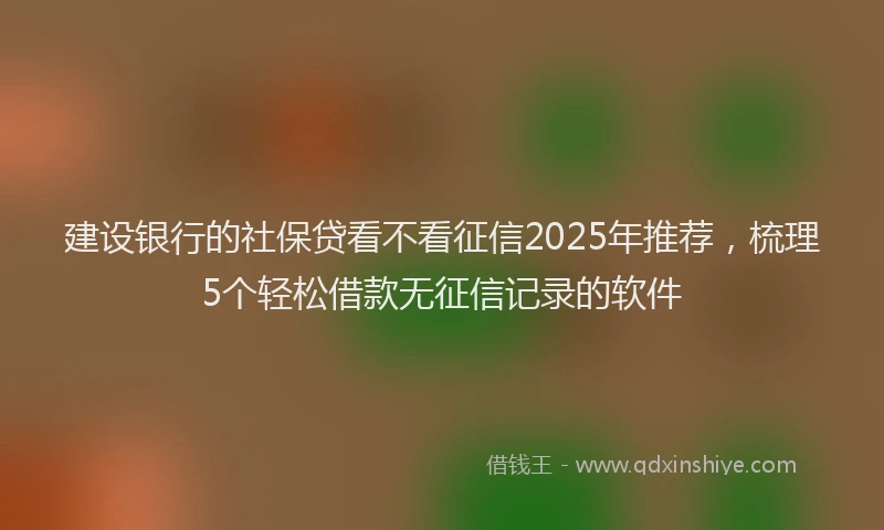 建设银行的社保贷看不看征信2025年推荐，梳理5个轻松借款无征信记录的软件