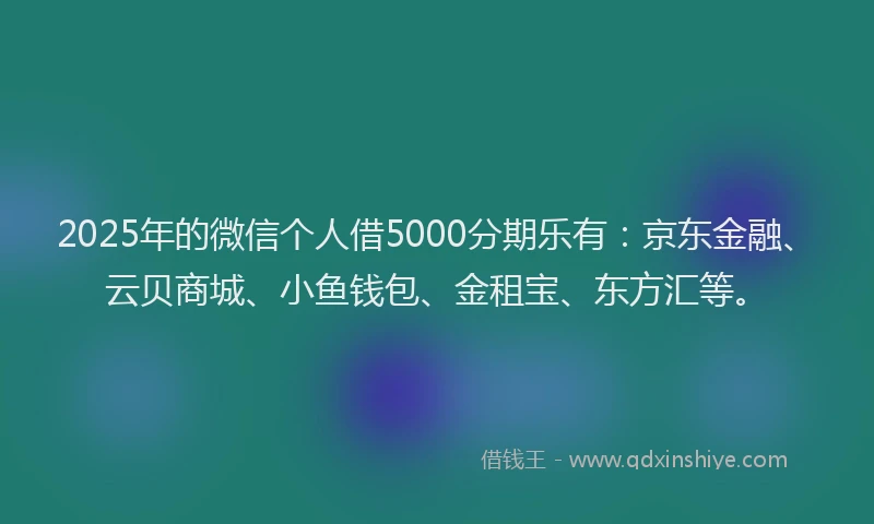 2025年的微信个人借5000分期乐有：京东金融、云贝商城、小鱼钱包、金租宝、东方汇等。