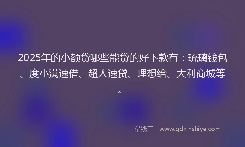 2025年的小额贷哪些能贷的好下款有：琉璃钱包、度小满速借、超人速贷、理想给、大利商城等。