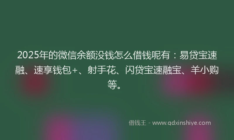 2025年的微信余额没钱怎么借钱呢有：易贷宝速融、速享钱包+、射手花、闪贷宝速融宝、羊小购等。