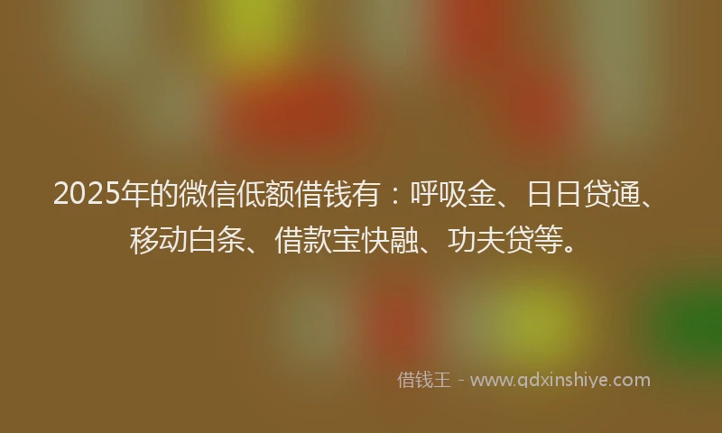 2025年的微信低额借钱有：呼吸金、日日贷通、移动白条、借款宝快融、功夫贷等。