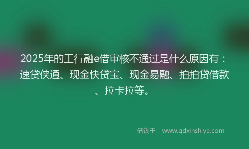 2025年的工行融e借审核不通过是什么原因有：速贷侠通、现金快贷宝、现金易融、拍拍贷借款、拉卡拉等。