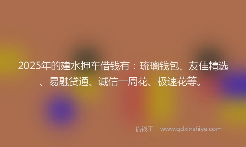 2025年的建水押车借钱有：琉璃钱包、友佳精选、易融贷通、诚信一周花、极速花等。