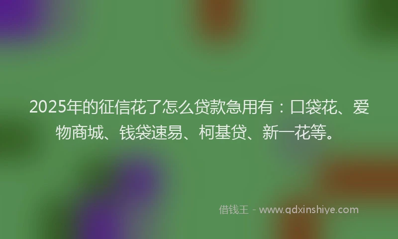 2025年的征信花了怎么贷款急用有：口袋花、爱物商城、钱袋速易、柯基贷、新一花等。