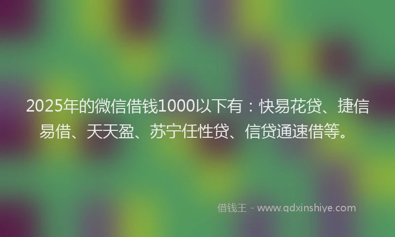 2025年的微信借钱1000以下有：快易花贷、捷信易借、天天盈、苏宁任性贷、信贷通速借等。