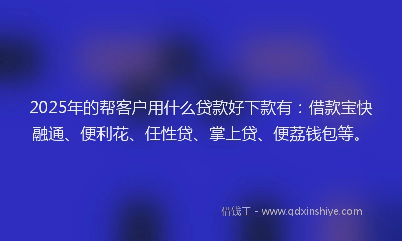 2025年的帮客户用什么贷款好下款有：借款宝快融通、便利花、任性贷、掌上贷、便荔钱包等。
