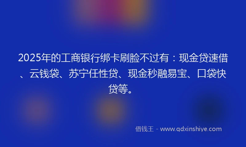 2025年的工商银行绑卡刷脸不过有：现金贷速借、云钱袋、苏宁任性贷、现金秒融易宝、口袋快贷等。