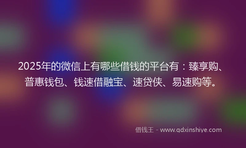2025年的微信上有哪些借钱的平台有：臻享购、普惠钱包、钱速借融宝、速贷侠、易速购等。