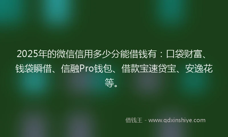 2025年的微信信用多少分能借钱有：口袋财富、钱袋瞬借、信融Pro钱包、借款宝速贷宝、安逸花等。