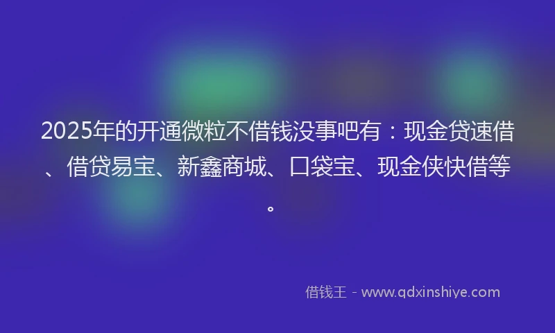 2025年的开通微粒不借钱没事吧有：现金贷速借、借贷易宝、新鑫商城、口袋宝、现金侠快借等。