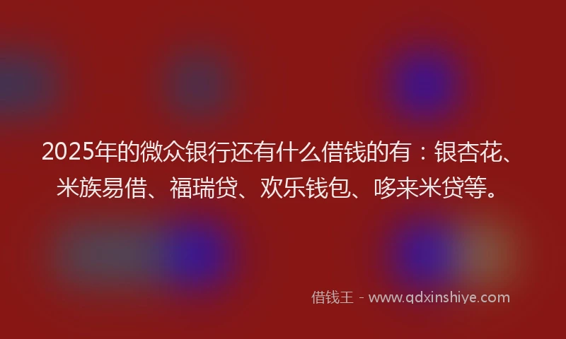 2025年的微众银行还有什么借钱的有：银杏花、米族易借、福瑞贷、欢乐钱包、哆来米贷等。