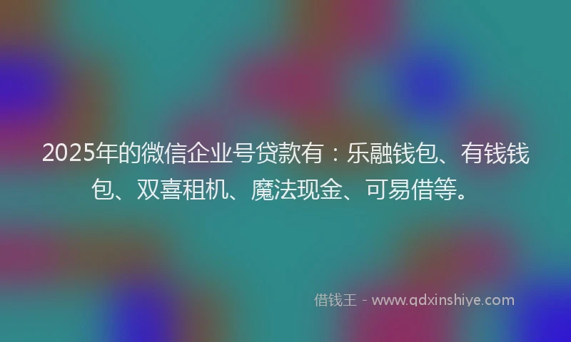 2025年的微信企业号贷款有：乐融钱包、有钱钱包、双喜租机、魔法现金、可易借等。
