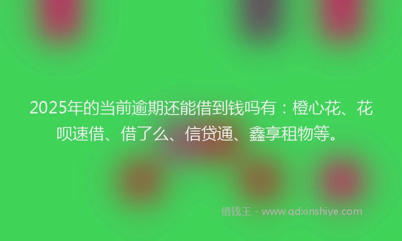 2025年的当前逾期还能借到钱吗有:橙心花、花呗速借、借了么、信贷通、鑫享租物等。