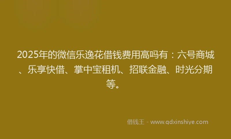 2025年的微信乐逸花借钱费用高吗有：六号商城、乐享快借、掌中宝租机、招联金融、时光分期等。