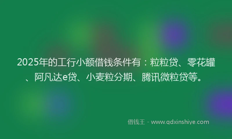 2025年的工行小额借钱条件有：粒粒贷、零花罐、阿凡达e贷、小麦粒分期、腾讯微粒贷等。