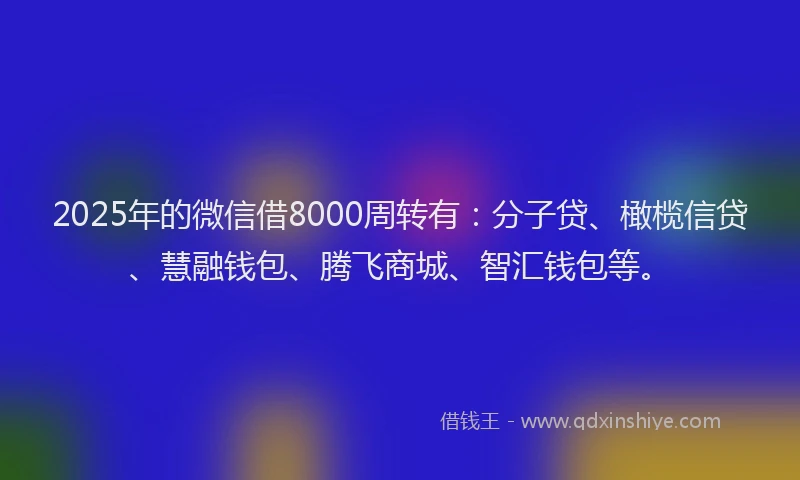 2025年的微信借8000周转有：分子贷、橄榄信贷、慧融钱包、腾飞商城、智汇钱包等。