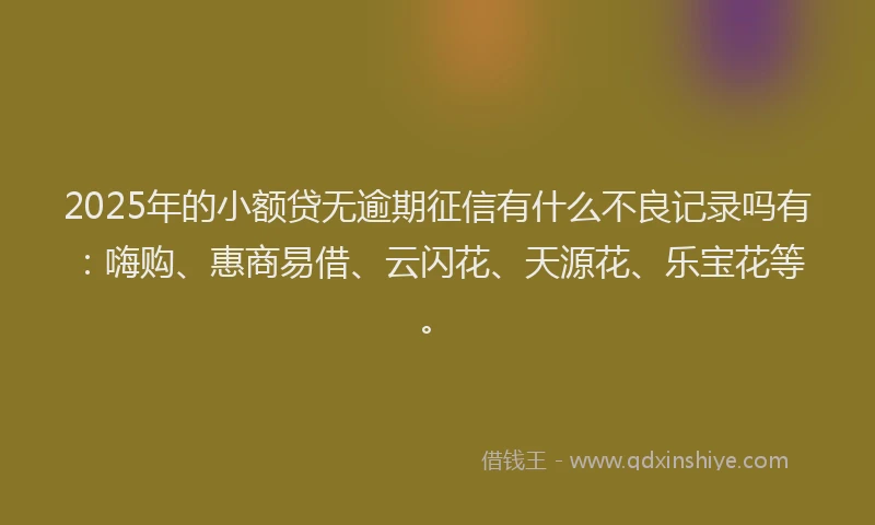 2025年的小额贷无逾期征信有什么不良记录吗有：嗨购、惠商易借、云闪花、天源花、乐宝花等。