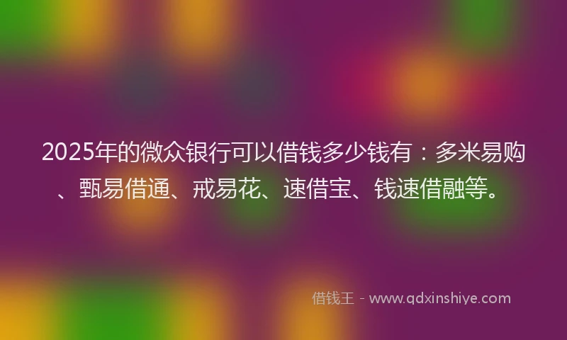 2025年的微众银行可以借钱多少钱有：多米易购、甄易借通、戒易花、速借宝、钱速借融等。
