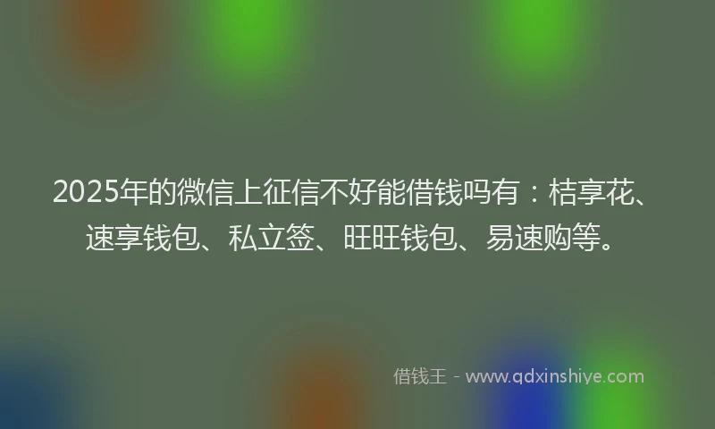 2025年的微信上征信不好能借钱吗有：桔享花、速享钱包、私立签、旺旺钱包、易速购等。
