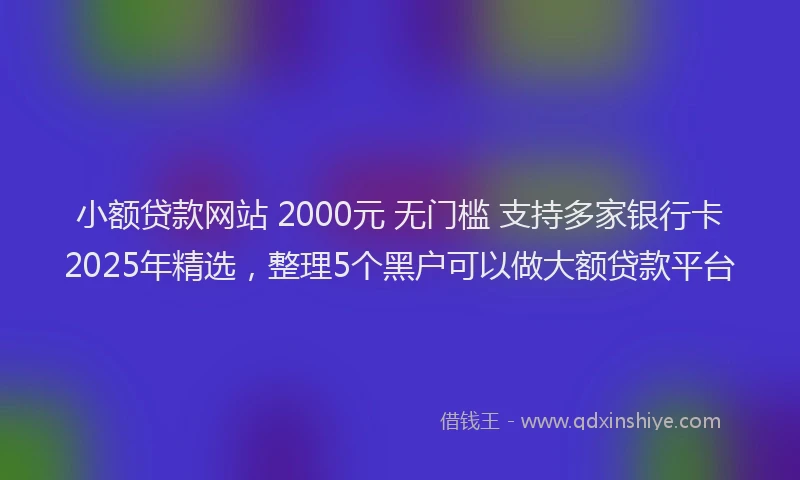 小额贷款网站 2000元 无门槛 支持多家银行卡2025年精选，整理5个黑户可以做大额贷款平台