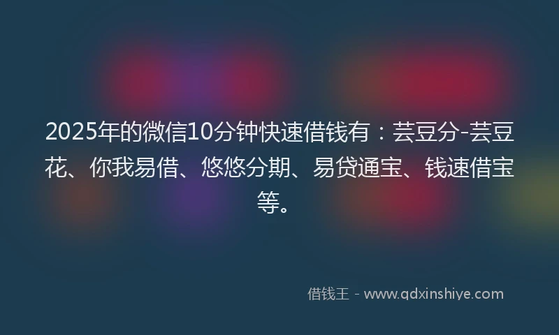2025年的微信10分钟快速借钱有：芸豆分-芸豆花、你我易借、悠悠分期、易贷通宝、钱速借宝等。
