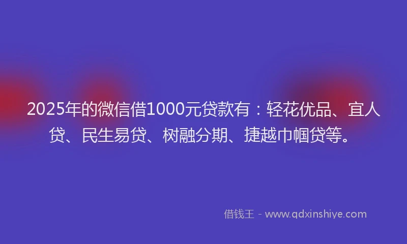 2025年的微信借1000元贷款有：轻花优品、宜人贷、民生易贷、树融分期、捷越巾帼贷等。
