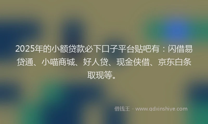 2025年的小额贷款必下口子平台贴吧有：闪借易贷通、小喵商城、好人贷、现金侠借、京东白条取现等。