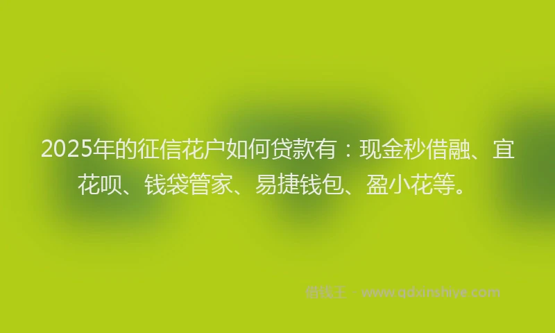 2025年的征信花户如何贷款有：现金秒借融、宜花呗、钱袋管家、易捷钱包、盈小花等。