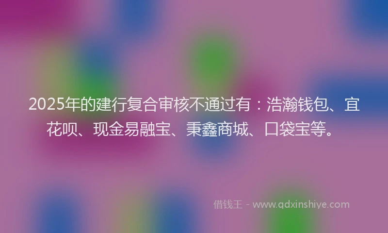 2025年的建行复合审核不通过有：浩瀚钱包、宜花呗、现金易融宝、秉鑫商城、口袋宝等。