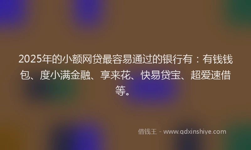 2025年的小额网贷最容易通过的银行有：有钱钱包、度小满金融、享来花、快易贷宝、超爱速借等。