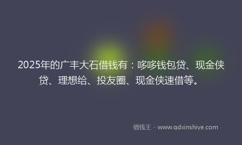 2025年的广丰大石借钱有：哆哆钱包贷、现金侠贷、理想给、投友圈、现金侠速借等。