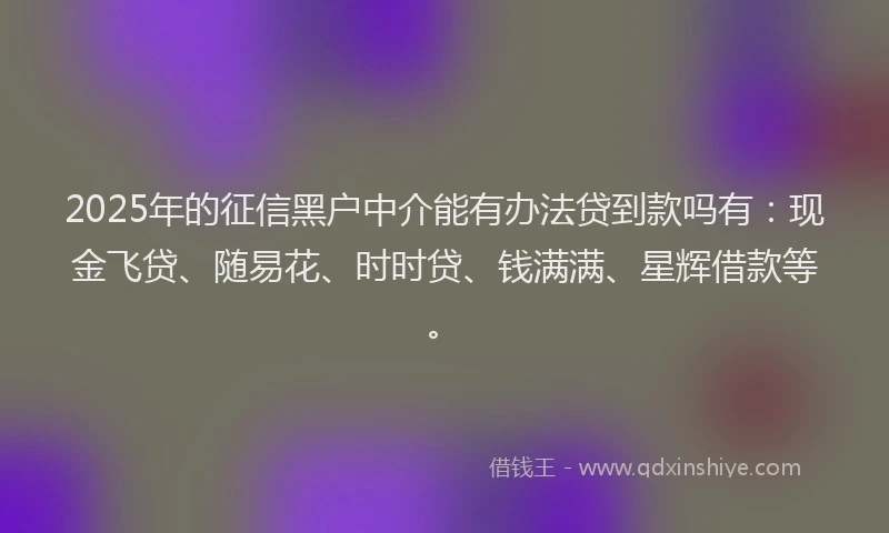 2025年的征信黑户中介能有办法贷到款吗有：现金飞贷、随易花、时时贷、钱满满、星辉借款等。