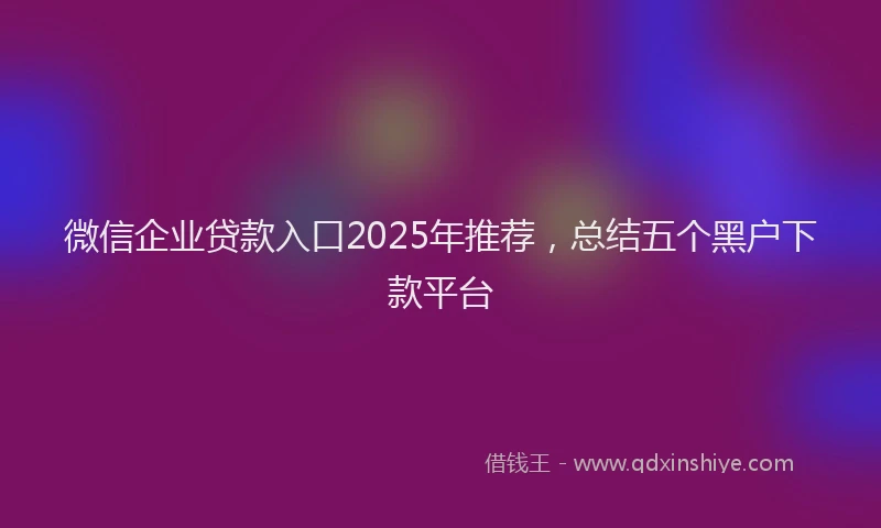 微信企业贷款入口2025年推荐，总结五个黑户下款平台