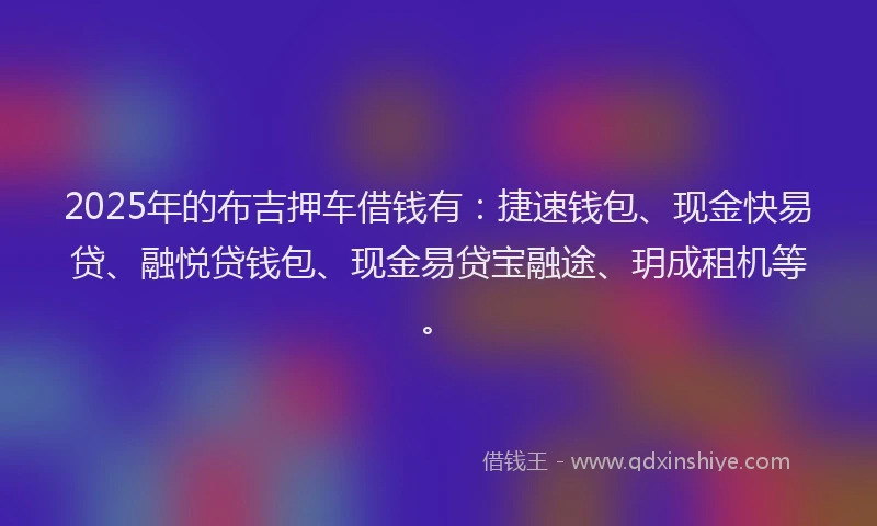 2025年的布吉押车借钱有：捷速钱包、现金快易贷、融悦贷钱包、现金易贷宝融途、玥成租机等。